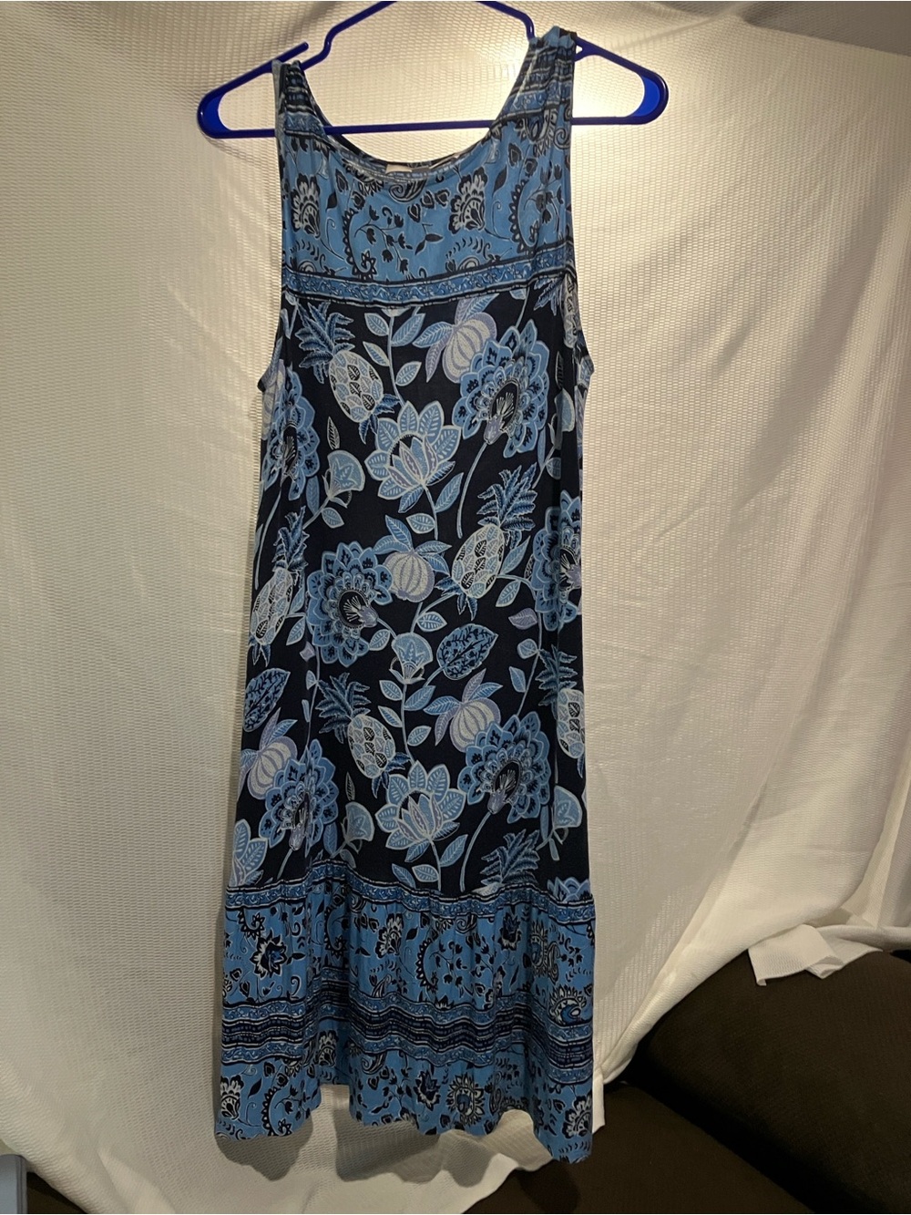 LOFT Navy and Light Blue Floral Midi Dress - Picture 9 of 9